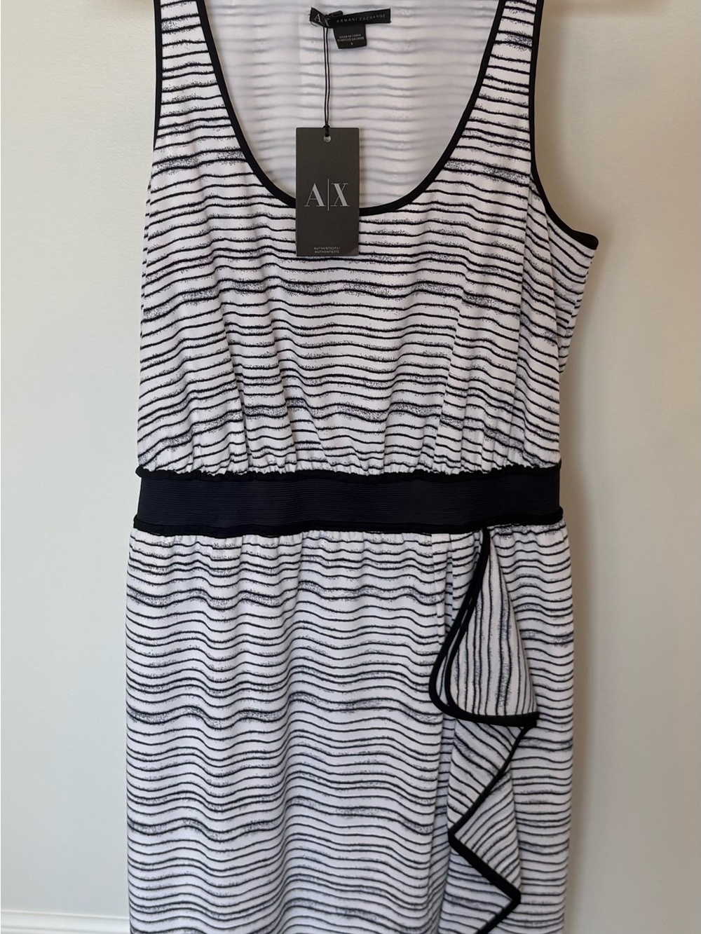 A/X Armani Exchange Black & White Striped Sleeveless Midi Dress